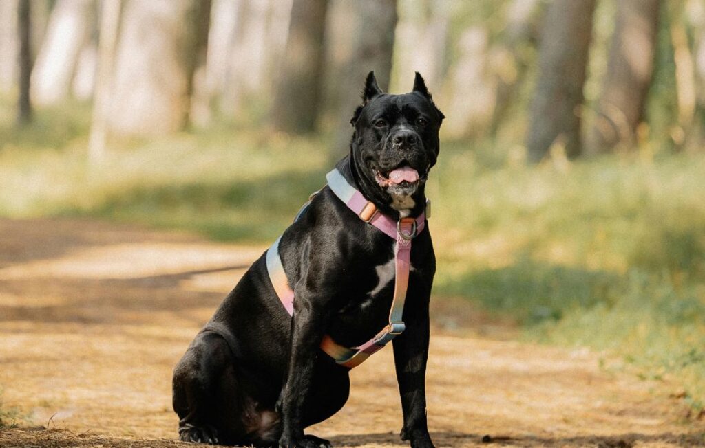Cane Corso Dog in Sunny Forest Trail Portrait