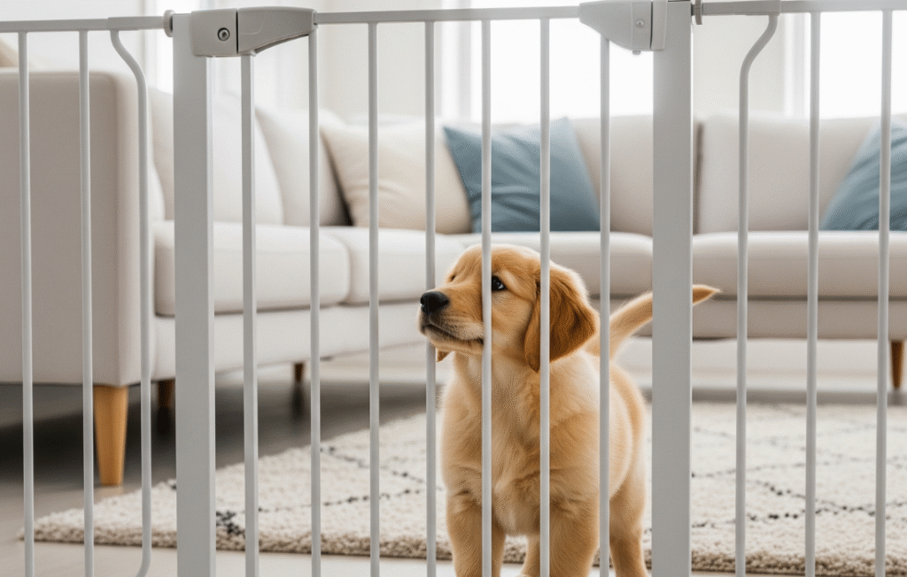 puppy behind gates