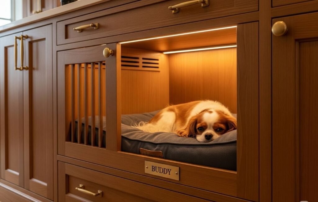 custom built dog crate cabinet
