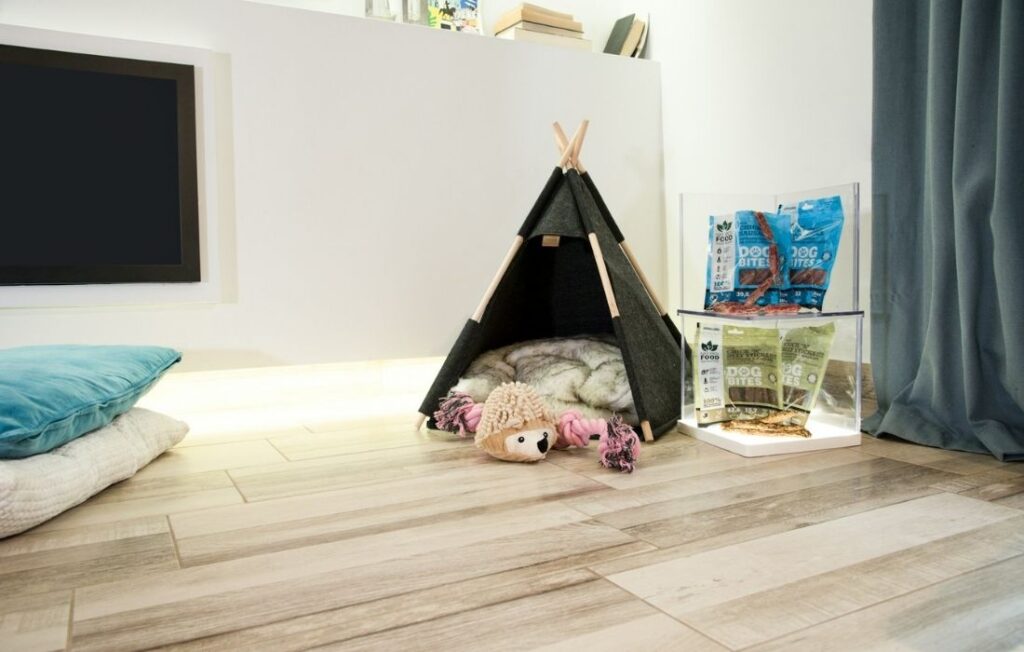dog tipi tent in living room