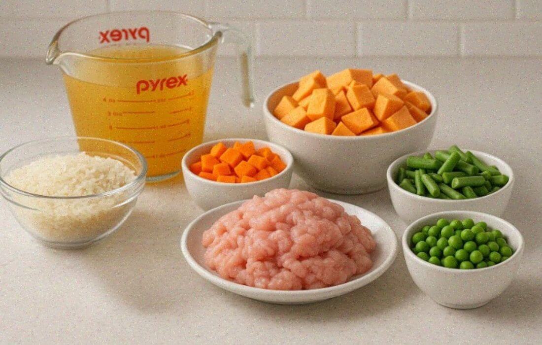 ingredients for dog food in a crockpot
