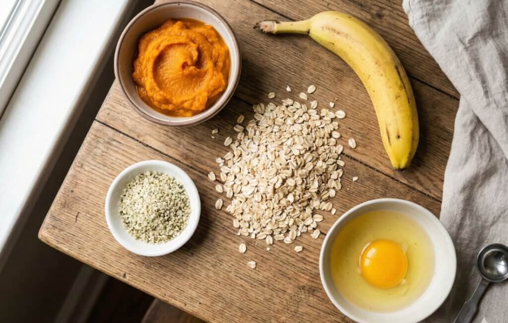ingredients for pumpkin and banana dog treats