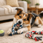 Playful pup with homemade toys
