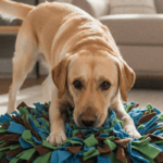 dog playing with snuffle mat
