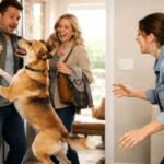 excited dog greets guests warmly