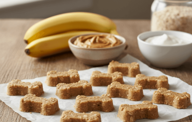 no-bake banana and peanut butter dog treats