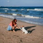 Woman Playing with Dog at the Beach