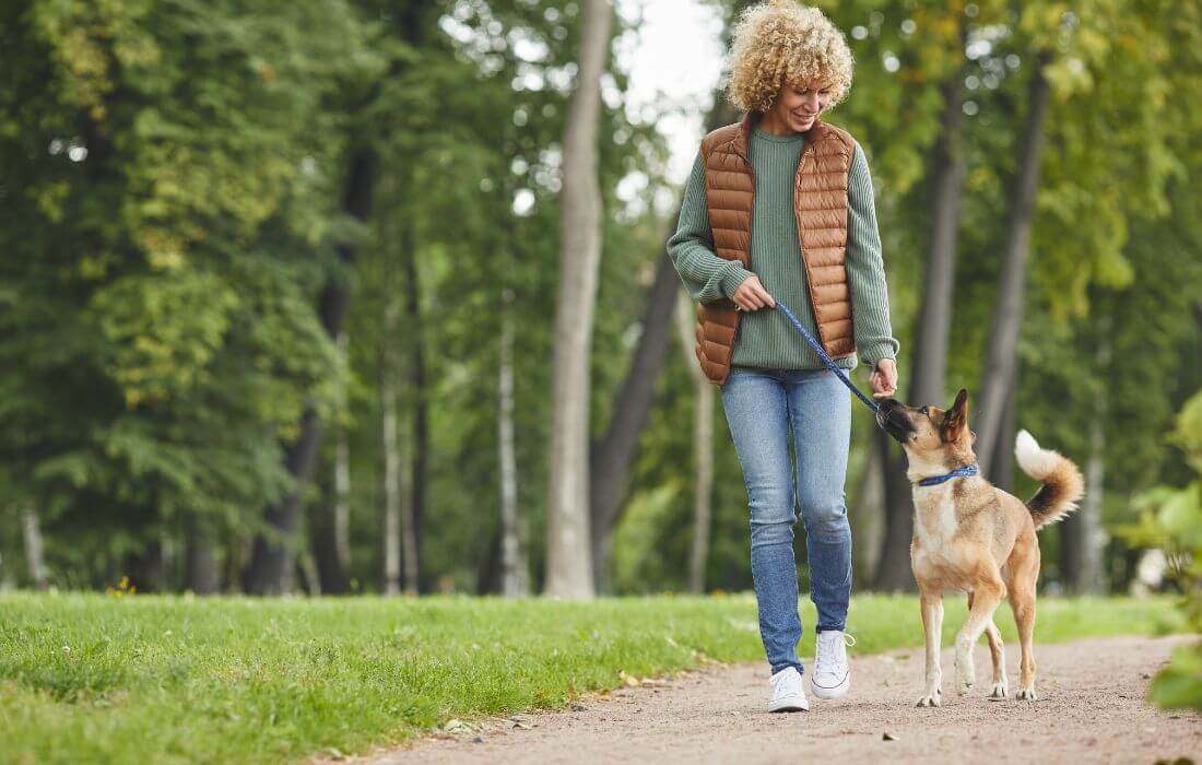 woman walking her dog